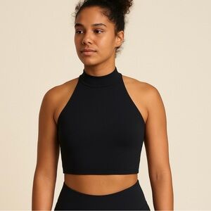 Girlfriend Collective Freddie Crop Top Black Size Large Mock Neck Halter Yoga
